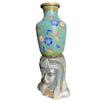 Vaso cloisonne e base cabeça de cleopatra de resina - 19 cm de altura e separado 10 cm vaso e 9 cm escultura