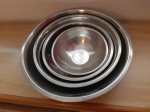 Quadro bowls em inox - Diâmetros: 35,29,25 e 19 cm( Lote com marcas do tempo e uso)