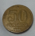 Moeda de alumínio-bronzede ,  50 centavos, 1954, Eurico Dutra.