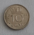 Moeda Holanda 10 cent, 1965, Rainha Juliana - 15 mm.
