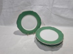 Jogo de 6 pratos de sobremesa em porcelana Mauá com borda verde. Medindo 19,5cm de diâmetro.