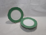 Jogo de 5 pratos de sobremesa em porcelana Mauá com borda verde. Medindo 19,5cm de diâmetro.