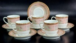 PORCELANA SCHMIDT - Lote contendo 05 (cinco) xícaras para café e 06 (seis) píres em porcelana de manufatura Schmidt decoradas 5,5 X 5 cm cada xícara e 10,5 cm de diâmetro cada píres.