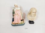 2 Enfeites Esculturas sendo 1 jesus cristo e 1 Nossa senhora em estuque pintado. apresenta  pequenas perdas Medida: jesus 16 cm e nossa senhora 21 cm