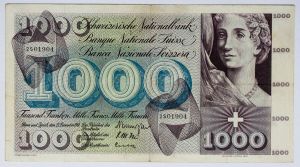 Numismática, SUISSE. 1000 FRANCS 1961