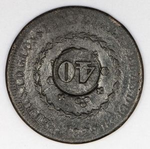 Numismática, BRASIL. 80 REIS COM CARIMBO DE 40 REIS, COBRE 1829 
