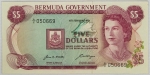 Numismática, Bermuda. Cédula de 5 Dollars 1970. P-24 FE
