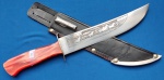 15  - FACA UTILITÁRIA  - PRESTIL - ANOS 70 - , CABO EM MATERIAL SINTÉTICO IMITANDO MADREPÉROLA - GUARDA EM AÇO - BAINHA EM COURO - SEM USO - COMPRIMENTO TOTAL 33 CM - LÂMINA 21,5 CM