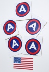 LOTE 5 ADESIVOS 5TH ARMY UNITED STATES , 5º EXÉRCITO, BANDEIRA NORTE AMERICANA, APRESENTAM DEFEITOS DE IMORESSÃO,