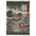 Ronin - morte -oshitsuya - Death of Inakawa Ujimoto at Okehazama Battle. Xilogravura, série: 54 Battle Stories; - 35 x 23,5 cm. - A Batalha de Okehazama, uma das batalhas mais importantes da história do samurai, foi travada em 12 de junho de 1560, nos arredores da cidade de Nagoya, quando 2.500 samurais derrotaram um exército de 25.000, uma proporção de dez para um!REFERENCIAS NO LINK https://www.navajorug.com/collections/historic?sort_by=price-ascending