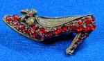 VINTAGE - BROCHE - SAPATO SALTO ALTO - PEDRAS VERMELHAS - COBRE - 35 X 12 MM