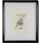 SALVADOR DALÍ (1904-1989- FIGUERES - ESPANHA) - '' LE DRAGON '' Poemas de Mao Tse-Tung - HORS COMMERCE - Muito rara e lindíssima heliogravura finamente executada em técnica de água forte colorida sobre papel , ricos traços representando '' LE DRAGON '' Poemas de Mao Tse-Tung . Assinado no C.I.D. Mede aproximadamente 25 x 20 cm. Enquadrada em moldura moderna de madeira medindo 48 x 58 cm. Perfeito estado de conservação. Artista lendário e histórico conhecido mundialmente, dispensa apresentações. Autêntico. ¹