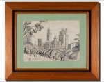 AGOSTINHO BATISTA DE FREITAS - MESTRE DAS RUAS - (Paulínia, antigo distrito de Campinas-SP 1927 - São Paulo SP 1997) - Raríssima e linda obra executada finamente em grafite sobre papel, ricamente trabalhada com belíssimos traços do renomado artista, representando clássico motivo do mesmo de cena urbana. NOTA SOBRE O ARTISTA: Foi com 17 anos para a cidade de São Paulo, fixando-se em Imirim. Filho de pais portugueses imigrantes da Madeira, trabalhadores da terra no interior do Estado, Agostinho em criança carpia roça e cuidava da criação dos animais. Seus primeiros desenhos foram riscados no chão e nas árvores. Alfabetizou-se em São Paulo e exerceu diversos ofícios: ajudante de pedreiro, encaixotador, eletricista. Foi revelado por Pietro Maria Bardi, que o encontrou vendendo seus trabalhos aos domingos na Praça do Correio e organizou a sua primeira exposição, no Museu de Arte de São Paulo (Masp), em 1952. Pinta a paisagem urbana da cidade de São Paulo: A cidade é assim, por esses arranha-céu, por esses prédio, parece que a gente tá no meio de uma rocha, parece um mistério, parece um cemitério (entrevista a Lélia Coelho Frota, 1976). Agostinho também pintou o campo, mas preferiu a cidade ao interior: Luminoso pra cá, letreiro pra lá, naquilo estuda tanta coisa na cabeça, né. Agora, no mato não, ce só vê mato, a única coisa é pensar em ir plantar, né. A cidade, a um tempo lugar da arquitetura de lápides e de movimento, de feição hiper-realista. E a roça, nas suas palavras, quadro de imaginação, talvez pela idealização da distância e da nostalgia do passado. Entre essas representações de cidade e campo, a que se acrescentaram algumas cenas de ritual católico e raríssimas naturezas-mortas, Agostinho deu forma única ao seu talento de criador. Participou de inúmeras mostras no Brasil e no exterior, entre as quais citamos a Bienal de Veneza (1966), a Brazilian Primitives, nos Estados Unidos (1975), e a Arte Naïf: Cinco Artistas, em São Paulo (1998).Fonte: Pequeno Dicionário do Povo Brasileiro, século XX | Lélia Coelho Frota  Aeroplano, 2005. N3