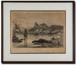 RUGENDAS - ´´BOTAFOGO´´ - Bela gravura representando linda paisagem marítima antiga da capital do Rio de Janeiro. Dita ´´BOTAFOGO´´ datada de 1822. Mede aproximadamente 36 x 27 cm. Enquadrada em moldura de madeira de época medindo 48,5 x 40,5 cm. Bom estado de conservação.
