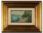 ANGELO CANNONE  (ABRUZZO-ITÁLIA, 1899- 1922, RIO DE JANEIRO-RJ) - Antiga e linda pintura finamente executada a óleo sobre placa de madeira, rica em detalhes e colorações representando clássica Costa Amalfitana. Excelente estado de conservação, assinado no canto inferior direito datada de 1946. Mede 27 x 17 cm, acompanha elegante moldura em madeira de época medindo 41 x 31 cm. NOTA SOBRE O ARTISTA: Angelo Cannone - (1899-1992)Ângelo Cannone nasceu na Itália. Sua pintura vem de uma escola antiga, de uma raça de artista. Sejam as preferências de outra tendência ou estilos é difícil não gostar. Suas marinhas e paisagens refletem o espírito jovem e vivido, nelas encontramos o toque magistral do mestre nas transparências. Pintor. Começou a pintar aos oito anos de idade e se formou, ainda muito jovem, pelo Instituto de Belas Artes de Nápoles. Estudou com Paolo Vetri e, preparando as tintas e aprendendo técnica, auxiliou seu mestre na execução da pintura no teto do Salão Mor da Universidade de Nápoles, posteriormente destruída pelos americanos na II Guerra Mundial. Cannone sempre viveu da pintura.Formado, obteve o título de Professor de Desenho e passou a dar aulas no Instituto Técnico: só deixou esta atividade quando a pintura começou a lhe absorver o tempo.Ao vencer um concurso em Nápoles, obteve uma pensão para viver em Roma durante quatro anos, e que cobria todas as despesas de viagem, estada e incluía um atelier. Durante o fascismo, segundo o próprio pintor, os artistas receberam um grande apoio para desenvolver seu trabalho, ao ser criado o Sindicato dos Profissionais Liberais e Artistas em 1924, e que funcionou até o fim da guerra. Continuou a pintar mesmo durante este grave conflito, a II Guerra, quando já tinha uma família de sete filhos, entre eles o pintor Carolus (Carlo Cannone). Nesse período, o mercado consumidor de arte continuava excelente, pois muitos capitalistas, com medo da desvalorização do capital, procuravam apoiá-lo na compra de vários bens, inclusive quadros. Cannone chegou ao Brasil com a família em fins de 1947.Residiu em São Paulo, e depois transferiu-se para o Rio de Janeiro, onde permanece até hoje. Em recente depoimento, o artista declara que considera a pintura como a íntima manifestação dos seus sentimentos e emoções, e não do que ocorre circunstancialmente. "Quando estou no cavalete, estou como num sonho, não vejo ninguém e nada à minha volta". Entre seus discípulos, o marinhista Antonio Carpentieri.Os quadros de Ângelo parecem humanos, o sentido comunicativo é grande que nos força a mirá-los constantemente. Prêmios: em 1922, Prêmio Viagem com a tela O Cego de Santa Brigida: em 1983, I Prêmio Viagem Artística Nacional; em 1925, I Prêmio do Instituto de Belas Artes de Nápoles e Prêmio Salvador Rosa; em 1926, Prêmio exposição de Reggio Calábria; em 1929, Medalha de Bronze pela Social do Abruzzo e Prêmio Cremona; em 1960, Medalha de Bronze pela Escola de Belas Artes do Rio de Janeiro; em 1947, realizou várias exposições em São Paulo e no Rio de Janeiro na Galeria Europa; em 1972, pinta o retrato do Papa Pio X, em tamanho natural, que está na Igreja do Italianos - RJ; em 1973, expõe na Galeria San Marco - RJ; em 1980, na Galeria de Arte Domus.; e em 1984, Galeria Europa - RJ.