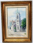 COSTA SIMÕES - ´´CATEDRAL DE SANTOS-SP´´- Lindíssima pintura finamente executada em técnica á óleo sobre tela, representando clássica catedral de Santos-SP, finos traços e ricas colorações, assinada no C.I.E. datada de 1994. Mede 20 x 30 cm. Enquadrada em moldura de época de madeira nobre ricamente trabalhada medindo 32 x 42 cm. Bom estado de conservação. NOTA SOBRE O ARTISTA: Aprendiz do mestre José Roncoleto, Ademar é um artista muito premiado em exposições no Estado de São Paulo. Destacam-se as medalhas de ouro e prata em Guaratinguetá, Santos e Araras. DE 1954 A 1959 ESTUDOU E TRABALHOU COM O PROFESSOR JOSÉ RONCOLETO (LUBRA) EM TELAS E PAINÉIS DE AZULEJOS EM SANTOS/SP, SUA CIDADE NATAL.EM 1985 RETORNOU ÀS ARTES PLÁSTICAS, APÓS 23 ANOS DE AFASTAMENTO TENDO, NESTE ÍNTERIM, SE DEDICADO A OUTRAS ATIVIDADES.Obra "Barra dos Pescadores - Ubatuba", premiada em 2014 no LXII Salão de Belas Artes de Piracicaba, com o prêmio aquisição da Câmara Municipal.A obra "Farol da Alfandega de Vicente de Carvalho - Guaruja/SP" foi premiada com Medalha de Prata no 65.o Salão de Artes Plasticas de Araras/SP em 2010.A obra "Fazenda em Socorro/SP" foi premiada com Medalha de Ouro no 8.o Salão Nacional de Belas Artes de Ubatuba/SP em 2010.A obra "Estação do Valongo - Santos/SP" recebeu Medalha de Ouro no 1.o Salão Nacional de Belas Artes de Ubatuba em 2003.A obra "Estaleiro em Vicente de Carvalho - Guaruja/SP" foi premiada com Grande Medalha de Bronze no 11.o Salão de Artes Plasticas de Catanduva/SP em 2007.A obra "Portal com Primaveras em Ubatuba/SP" recebeu Medalha de Prata no 4.o Salão da Primavera da Prefeitura de Taubate/SP em 2010.link site oficial: http://costasimoespintorartistico.blogspot.com/