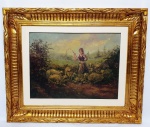 YPLINSKY - Lindíssima pintura finamente trabalhada em técnica á óleo sobre placa, representando belíssima cena de pastora em área rural, ricos movimentos e colorações, assinado no C.I.D. medindo 42 x 32 cm. Enquadrada em moldura de madeira de época ricamente trabalhada medindo 57 x 47 cm. Perfeito estado de conservação. NOTA SOBRE O ARTISTA: Yplinsky, pseudônimo artístico de Sérgio Renato Yplinsky, nasceu em Araxá (MG), em 1947.  Lá ele iniciou seus estudos inspirado em pintores famosos.Arte de Yplinsky - GuarujáEm seu atelier na cidade de Guarujá, o autodidata buscou seu caminho pintando a natureza brasileira e cenas românticas inspiradas em grandes mestres do passado.  Sua primeira exposição foi em 1969, em Uberlândia, e daí em diante passou a expor suas obras em importantes galerias em cidades do Estado de São Paulo.A partir de 1997, participou do Mapa Cultural Paulista e ainda de uma centena de exposições coletivas de salões de arte em São Paulo, Minas Gerais e Brasília. No ano 2000, pintou o Mural Central da Igreja Matriz do Guarujá. Recebeu uma série de prêmios (medalha de ouro, prata, bronze e troféus) por sua participação nos salões oficiais de arte.  Possui obras em importantes coleções particulares e oficiais com destaque ao Museu de Arte do Parlamento de São Paulo.