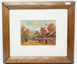 FRANCISCO CÉA (1908-?) - ´´DIA DE FEIRA´´ - Lindíssima pintura finamente executada em técnica á óleo sobre tela rica em colorações e movimentos, assinada no C.I.D. datada de 1986 medindo 26 x 20,5 cm. Enquadrada em moldura de época em madeira nobre trabalhada medindo 38 x 44 cm. Bom estado de conservação. NOTA SOBRE O ARTISTA: Pintor. Recebeu medalha de Bronze no Salão Nacional de Belas Artes , Rio de Janeiro , com Mercado Municipal e Domingo na Quinta , em 1954...FonteCatálogo das Artes