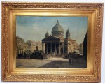 AUGUST FRIEDERICH SHENCK (DINAMARCA 1828 - 1901 ÉCOUEN, FRANÇA) - Preciosa e lindíssima pintura finamente executada em técnica á óleo sobre tela, ricamente trabalhada com cores vibrantes e finos detalhes, representando Templo. Assinada no C.I.E. medindo 53,5 x 39,5 cm. Enquadrada em belíssima moldura de época em madeira nobre ricamente trabalhada medindo 57 x 71 cm. Bom estado de conservação. NOTA SOBRE O ARTISTA: August Friedrich Schenck nasceu em Glückstadt (então uma cidade dinamarquesa) em23 de abril de 1828.Schenck deixou sua cidade natal para ganhar uma renda lucrativa como um viajante do vinho na Alemanha, Rússia e depois em Portugal. Após cinco anos, ele trocou Portugal por Paris. Lá ele se formou como pintor e tornou-se aluno de Léon Cogniet (1794-1880), professor da École nationale supérieure des beaux-arts . Ele se especializou na pintura de paisagens e temas animais, que eram vistos como uma metáfora para as relações humanas e a sociedade; ele freqüentemente retrata ovelhas, como em sua pintura mais famosa, Angoisses , onde uma ovelha, rodeada de corvos, tenta proteger seus filhotes.Aos 34 anos, estreou-se como pintor na Exposição Universal de Paris em 1855 . Em 1857, ele participou da exposição do jubileu de Schleswig-Holstein . Isso marca o início de um período próspero, onde adquiriu notoriedade com suas pinturas de animais, em particular. Participou, entre outros, no Salão de Pintura e Escultura a partir de 1857 e obteve uma medalha em 1865.Por volta de 1862, ele se estabeleceu com sua esposa Ludowika Stapaczinska, originária de Varsóvia , na vila de artistas de Écouen , cerca de 20  km ao norte de Paris. A Escola Écouen atraiu artistas renomados como Charles-François Daubigny , Camille Corot e Mary Cassatt .Em 1885, foi nomeado Cavaleiro da Legião de Honra .August Friedrich Schenck morreu em 1 r janeiro 1901 em Écouen.Écouen preserva sua memória, renomeando em 1906 a rue de la Beauvette na rue Auguste Schenck, e mantendo sua pintura, L'Échir , pendurada na prefeitura . A igreja da vila também tem um quadro: Agnus Dei . O livro L'École d'Écouen: uma colônia de pintores apresenta mais de 40 pintores, incluindo Schenck com 7 ilustrações.