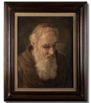 VICENTE CARUSO (SÃO PAULO-SP, 1912-1986) - ´´FRANCISCANO´´ - Rara e lindíssima pintura executada finamente em técnica á óleo sobre tela, representando clássica cena. Assinada no C.I.D. Mede 40 x 50 cm. Enquadrada em antiga moldura de madeira nobre trabalhada medindo 59 x 69 cm. Bom estado de conservação. NOTA SOBRE O ARTISTA: (1912-1986) - Pouquíssimas pessoas no Brasil conhecem ou pelo menos ouviram falar de Vicente Caruso. Menos ainda são capazes de saber quem ele foi e o que fez de relevante em seus 74 anos de vida. No entanto, centenas de milhares, milhões talvez de brasileiros fazem questão de exibir nas paredes de suas casas uma figura de Cristo, reprodução de um famoso quadro pintado por ele. Por que isso acontece? Por que a maior parte das pessoas que adquiriam a pintura por achá-la bonita não se preocupava em olhar a assinatura e saber o nome do autor. Em muitos casos, inclusive, não aparecem a assinatura e o nome do autor, graças à ação de espertalhões, que em atos de autêntica pirataria, imprimem a gravura sem autorização dos herdeiros e ainda cometem a ousadia de, em flagrante desrespeito à memória do artista, apagar o seu nome.