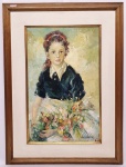 GILDA LISBOA - Rara e lindíssima pintura executada finamente em técnica de óleo sobre placa representando bela figura feminina rica em colorações. Assinada no C.I.D. Mede 41,5 x 61,5 cm. Enquadrada em moldura antiga de madeira nobre trabalhada medindo 57 x 77 cm. Bom estado de conservação. NOTA SOBRE A ARTISTA: Carioca, nascida de família tradicional, bisneta do almirante Tamandaré, Gilda Lisboa se projetou como artista plástica na década de 40, atuando principalmente no Rio de Janeiro. Estudou desenho com Eurico Alves e pintura na Sociedade Brasileira de Belas Artes. Nos anos 60 realizou importantes exposições individuais. Foi detentora de vários e significativos prêmios.