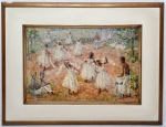 MARIA COELHO LEPAGE (São Paulo-SP 1911-2007) - ´´CANDOMBLÉ´´ - Belíssima pintura finamente executada em técnica á óleo sobre tela representando clássica cena , ricamente trabalhada com cores vibrantes e movimentos. Assinada no C.I.E. medindo 46 x 60 cm. Enquadrada em moldura de época em madeira medindo 66 x 86 cm. Bom estado de conservação. NOTA SOBRE A ARTISTA: Artista catalogada e premiada Brasil á fora com diversas premiações e exposições, nasceu e faleceu em São Paulo capital aos 96 anos de idade. 1938 - 19377º Salão Paulista de Belas Artes8º Salão Paulista de Belas Artes9º Salão Paulista de Belas Artes