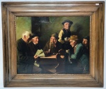 Marie Albert König (BOWDON, INGLATERRA, 1866-1927, MUNICH, ALEMANHA) - ´´CENA DE BAR´´- Preciosa e lindíssima pintura finamente executada em técnica de óleo sobre placa representando bela cena rica em movimentos e colorações. Assinada no C.I.E. datada de 1923. Mede 60 x 75 cm. Enquadrada em majestosa moldura da época em madeira de lei ricamente trabalhada medindo 85 x 100 cm. Bom estado de conservação. NOTA SOBRE A ARTISTA: Icônica artista premiada e catalogada pela Europa e Estados Unidos, possui diversas exposições e obras, obras inclusive em museus, prédios históricos, etc. Oportunidade única. Biografia mais detalhada no Google.