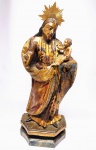 SÃO JOSÉ COM MENINO JESUS - EXTRAORDINÁRIA ESCULTURA EM MADEIRA DOURADA, POLICROMADA COM RICO ENTALHE, FINO ACABAMENTO E EXPRESSIVOS OLHOS DE VIDRO. REMETE AOS GRANDES MESTRES DO PASSADO. BRASIL SÉCULO XIX. MEDE 26,5 X 12 X 6,0 CM.