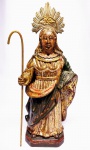 LINDA E RARA IMAGEM DE NOSSA SENHORA DE BELÉM EM MADEIRA DOURADA COM BELÍSSIMA POLICROMIA E TERNA EXPRESSÃO. ESCULTURA DE EXCEPCIONAL QUALIDADE, REMETE AOS GRANDES MESTRES. PORTUGAL SÉCULO XVIII. mede 25,5 x 12 x 6,0 cm.