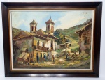 MÁRIO CÉSPEDES (BOLÍVIA) - Rara e lindíssima pintura finamente executada em técnica de óleo sobre tela, representando cena de vilarejo riquíssima em colorações. Assinada no C.S.D. datada de 1969. Mede 60 x 80 cm. Enquadrada em elegante moldura da época em madeira trabalhada medindo 76 x 96 cm. Bom estado de conservação. NOTA SOBRE O ARTISTA: Renomado pintor Boliviano erradicado no Brasil desde os anos 70, hoje em Manaus-AM com o projeto Amazon Fine Arts tem obras com cotações internacionais expostas no mundo todo.Nascimento: La Paz-Bolivia.Membro da Assoc. des Arts Plastiques-Maison de LUnesco-Paris, France.MARIO CESPEDES foi incentivado desde cedo a desenvolver seu talento para o desenho, tornando-se um dos artistas bolivianos mais amados e aclamados internacionalmente do século XX! Suas obras-primas de grande escala são compostas com uma mão ousada e apaixonada, mas cada uma das obras de CESPEDES está imbuída de uma luz intrigantemente suave e tons de inspiração pastel que ao mesmo tempo confortam e excitam o espectador. PRÊMIOS2009Best Painting, mixed media  Indian Wells Arts Festival /Indian Wells, CA.2000First Place, mixed media  Southwest Arts Festival / Indio, CA.1998Best Painting  11th Annual Boulder Creek Festival / Boulder Creek, CO.19951st place  Southwest Arts Festival/ Indio, CA.Award of Excellence  Affair in the Gardens/ Beverly Hills, CA.Best of Show  KPRS Arts Festival/ Las Vegas, Nevada.19942nd Place  Southwest Arts Festival/ Indio, CAAward of Excellence and purchase of a painting by The City of La Quinta  La Quinta Arts Festival/ La Quinta, CA.1993Best of Show  La Quinta Arts Festival/ La Quinta, CA.1985Gold Medallion  AICA 9th Annual Western Art/ San Dimas, CA1984Grand Prize Winner  La Quinta Arts Festival/ La Quinta, CA.1980Silver Medallion  San Bernardino County Museum/ San Bernardino, CA.1974G. Medallion  Paulista Association of Fine Arts/ Sao Paulo, Brazil.Award and right to represent Brazil in the XIII  International Biennial of Sao Paulo-Brazil.Brazilian National Biennial/ Sao Paulo, Brazil.- 36th exhibition Paulista Association of Fine Arts/ Sao Paulo, BrazilONE MAN SHOWS2000  ArtExpo/ Javits Convention Center, N.Y., New York.1996  Debora Hudgins Gallery/ Scottsdale, AZ.1996  Agnisiuh Gallery/ Sedona, AZ.1990  ArtExpo./ Los Angeles Convention Center, Los Angeles, CA.1989  Blinder Fine Arts/ Santa Monica, CA.1987  Azevedo Gallery/ San Diego, CA.1986  Prestige Gallery/ Palm Desert, CA.1983  Delphine Gallery/ Santa Barbara, CA.1981  La Tortolita Galleries/ Tucson, AZ.1979  Vered International Gallery/ East Hampton, NY.1975  Itau Bank Art Gallery/ Sao Paulo, Brazil1971  Kennedy Art Gallery/ Bahia, Brazil.OTHER EXHIBITIONS2009  Cherry Creek Arts Festival, Denver, CO.2000  Santa Barbara Fine Art Show, Santa Barbara, CA1992  Americana Art Show/ Beverly Hills Hotel, Beverly Hills, CA.1992  American Realism/ San Diego Convention Center, San Diego, CA.1992  Los Angeles County Fair/ Fairplex, Los Angeles, CA.1992  Southwest Arts Festival/ Albuquerque, New Mexico1992  America Haus Stuttgart/ Stuttgart, Germany.1987  Americana Museum/ El Paso, TX.1987  Lubbock Arts Festival/ Lubbock, TX.1986  AICA 10th Annual Western Art/ San Dimas, CA.1986  Annual Celebrity Show/ Biltmore Galleries, Los Angeles, CA.1984  Von Grabill Gallery/ Scottsdale, AZ.1982  Festival of Arts/ Pageant of the Masters, Laguna Beach, CA.1980  San Bernardino County Museum/ San Bernardino, CA.1979  International Art Expo./ Javits Center, N.Y., New York.1979  XIV International Biennial/ Sao Paulo, Brazil.1977  Editions & Comunicaciones Marginales DAmerique Latine, Maison de la Culture du Havre, France.1977  XIII International Biennial/ Sao Paulo, Brazil.1977  XII Grand Prix International/ Montecarlo, Monaco1970  International Association of Art (UNESCO-United Nations) /S. de Chile.1970  XXIII National Exhibition of Modern Art/ Rio de Janeiro, Brazil.1970  Ecological Art, Cultural Foundation of Brasilia/ Brasilia, Brazil.1970  Images Messages DAmerique Latine/ Centre Culturel Villeparisis, France.PUBLIC ARTWORKS2001-Outdoor Mural, located between Chandler Blvd., and Vineland Ave., North Hollywood. Artwork commissioned by The Valley South Regional Arts Council, Los Angeles, CA. PHASE I Mural over the front entrance of The Graham Library. PHASE II Mural over the lateral side of The Graham Library, facing Firestone Blvd. Graham Library is located at1900 E. Firestone Blvd., L. Angeles, CA.Murals were commissioned by The County of L. Angeles-Department of Public Works.1999- Bus Shelter Community Program. Commissioned by The County of Los Angeles Department of Public Works. Los Angeles, CA.