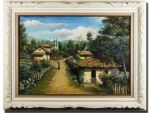 HUGO ESPIRITU ESCOBAR (JAUJA,PERU, 1948 - 2018, SÃO PAULO-SP) - Lindíssima pintura finamente executada em técnica á óleo sobre tela, ricamente trabalhada com cores vibrantes representando bela paisagem rural. Assinada no C.I.E. datada de 1994 medindo 50 x 70 cm. Enquadrada em moldura de época em madeira ricamente trabalhada. Mede 70 x 90 cm. Bom estado de conservação. NOTA SOBRE O ARTISTA: Nascido em Jauja, capital do Peru na América espanhola, Hugo Espiritu já era renomado artista quando chegou ao Brasil, em 1992. Pintor de estilo figurativo contemporâneo, ganhou prêmios internacionais em exposições individuais e coletivas de que participou no Peru, aqui e em vários países  Argentina, Paraguai, Uruguai, Venezuela, Honduras, Guatemala, Nicarágua, México, El Salvador, Costa Rica, Panamá.Em 2016, criou e doou o belíssimo mural especialmente concebido para o acervo do Memorial da América Latina.A Fundação lamenta o falecimento e agradece muitíssimo a contribuição cultural e artística tão rica para a nossa América Latina.Radicado em São Paulo desde 1992, Hugo Espiritu já era renomado artista quando chegou ao Brasil. Pintor de estilo figurativo contemporâneo,ganhou prêmios internacionais em exposições individuais e coletivas de que participou no Peru, aqui e em vários países da América Latina. Nascido na província de Jauja - Peru em 1950, radicado no Brasil há 22 anos, diplomado em desenho e pintura no México e Honduras. Participou de exposições coletivas e individuais no Peru, na cidade de Lima e em alguns países da América Central como Equador e Panamá. Ilustrou livros escolares e capas de novelas peruanas editadas nos Estados Unidos. Atualmente continua em atividade artística no Brasil. Catalogado no Dicionário Brasil de Artes Plásticas.