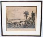 RUGENDAS - ´´NOSSA SENHORA DA GLÓRIA´´ - Bela gravura representando linda paisagem marítima antiga da capital do Rio de Janeiro. Dita ´´Nossa Senhora da Glória´´ datada de 1822. Mede aproximadamente 25 x 33 cm. Enquadrada em moldura de madeira de época medindo 42 x 48 cm. Bom estado de conservação.