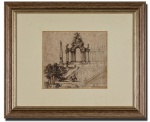 ITÁLIA SÉC. XIX - ´´Ruínas´´- Lindo desenho executado em técnica de nanquim diluído e puro sobre papel cartão. Mede aproximadamente 16 x 18 cm. Enquadrado em moldura de madeira medindo 33 x 41 cm. Bom estado de conservação.