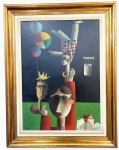 INOS CORRADIN com certificado - 50 X 70 CM - ´´EQUILIBRISTAS´´- Antiga  e belíssima pintura finamente executada em técnica de óleo sobre tela com ricas colorações e finos traços do excepcional artista, mede 77 x 87  cm, assinado no canto inferior esquerdo. Emoldurada  em moldura de madeira nobre medindo 68 x 88 cm. Perfeito estado de conservação, acompanha certificado emitido pelo artista autenticado em cartório. Artista premiado e catalogado. NOTA: Equilibrista foi o tema que consagrou o artista , tema esse muito desejado e hoje muito raro no mercado devido a alta procura . Valor de mercado para essa obra varia de 8 a 10 mil reais , oportunidade . Acompanha elegante moldura nova . 1929 Nasce em 14 de novembro, em Vogogna, Piemonti, Itália. Com alguns meses seus pais transferem-se para Montreaux, Suíça Francesa, onde permanece até os 5 anos de idade. Depois, volta para a Itália, em Castelbado, Província de Padova, terra de seus pais, onde passa a infância e juventude. 1945Estuda pintura com o professor Tardivello. 1947Colabora com o pintor Pendini na execução de um mural alusivo aos mártires da resistência italiana, em Castelbaldo, Padova Itália. 1950Chega ao Brasil, estabelecendo-se em Jundiaí, São Paulo. 1951Conhece o pintor argentino Osvaldo Navarro que dirige o Atelier Cooperativa Politone na Vila Mariana, São Paulo. É convidado a fazer parte do núcleo artístico do qual participam, entre outros, os pintores: Ian Woronieki e Geraldo Trindade Leal e mais cinco pintores. 1952Convidado a participar do II Salão Paulista de arte moderna de São Paulo. 1953Chega a Salvador da Bahia com o pintor Trindade Leal. Conhece o grupo artístico baiano da época: Mário Cravo Júnior, Rubens Valentin, Aguinaldo dos Santos, Caribè, Raimundo de Oliveira, Pancetti, Jenner Augusto, Wilson Rocha e Mirabeau Sampaio, o crítico Wilson Rocha e o cantor e compositor Dorival Caymmi. 1954Convidado a participar do Salão Nacional de Arte Moderna do Rio de Janeiro.Osvaldo Gil Navarro o convida a participar da equipe de cenógrafos do Ballet do IV Centenário de São Paulo. Executa cenários para ballet e peças teatrais para Rugero Giacobbi e Aldo Cravo.1955Continua ativo como cenógrafo. 1957Começa uma nova fase de sua vida. Chega a Ibiúna, São Paulo, onde pinta e trabalha com os madeireiros que na época tinham na madeira sua principal fonte de economia, de onde extraia madeira para sua pequena fábrica de brinquedos. Nesta cidade, conhece o seu primeiro e mais importante marchand: Américo Reisfeld, que após cessar suas atividades é sucedido por seu genro, o Sr. Josef Bar-Tzion, que o representa em diversas exposições internacionais. 1960Casa-se com Maria Helena Rolin Carmelo com a qual teve três filhos. 1976É representado pela Sra. Carla Surian Albori com exclusividade européia. 1977Faz sua primeira exposição individual na Galeria de Arte André São Paulo, hoje denominada Nova André Galeria, onde trabalhou com exclusividade para André Blau, desde o começo da década de 60. 1979Contratado para pintar um cenário 8 x 11m para o teatro de Rovigo Itália 1990A Prefeitura de Jundiaí adquire 5 obras, com motivos religiosos, que estão expostos no Velório Municipal Adamastor Fernandes. 1993A Prefeitura Municipal de Jundiaí lhe presta uma homenagem pelos seus 40 Anos de Pintura, organizando uma exposição retrospectiva no Paço Municipal Nova Jundiaí, com obras emprestadas por inúmeros colecionadores. 1997Lança o livro La Visione Incantata na Nova André Galeria, em S.Paulo, com uma exposição. (livro lançado simultaneamente no Brasil e na Europa), lançado por Edas Edizioni DArte Surian. 2001Lança seu livro Venticinque Anni di mostre in Europa, lançado por Edas Edizioni DArte Surian. 2002A Companhia Italiana Costa Navegações lança ao mar o navio Costa Atlântica em Veneza e o contrata para decorar suas cabines com 800 serigrafias e 42 óleos sobre tela.Passa a fazer parte dos anais da Câmara Federal com discurso feito pelo Deputado Federal André Benassi ressaltando sua importância na pintura no Brasil e exterior. 2004Comemora 50 anos de pintura com uma super exposição no Hotel Intercontinental, na Al.Santos em S.Paulo, onde lançou seu livro 50 Anos de Pintura, editado por Auderi Martins. 2005É solicitado pela Prefeitura Municipal de Jundiaí, através do Prefeito Ary Fossen para criar um selo comemorativo dos 350 anos da cidade. Este selo também foi lançado pela Empresa Brasileira de Correios e Telégrafos. 2006É homenageado pela Associação Terapêutica de Estimulação Auditiva e Linguagem - ATEAL, juntamente com a Prefeitura Municipal de Jundiaí, em função de sua benemerência com as crianças assistidas dessa ONG, que inclusive reproduziram de forma singular algumas de suas obras. 2007Pinta o óleo sobre tela Tributo à Serra do Japi (l,80 x 9,00m), cuja réplica transformada num painel de 9,00 e 4,5 metros, encontra-se em exposição permanente na Rodoviária de Jundiaí, a convite do Prefeito Ary Fossen. 2008Lançamento do documentário INOS que traça um panorama de sua vida artística nos seus 56 anos de carreira, bem como curiosidades de sua vida pessoal. 2009Ano em que Inos completa 80 anos. As comemorações começaram em maio, na Itália, onde ele foi homenageado pela Prefeitura de Padova, através do Prefeito Flavio Zanonato, com uma exposição num Palácio Medieval do século XVI, na Salla della Gran Guardia na Piazza dei Signori.Em setembro, Inos fecha as comemorações com uma grande exposição na Nova André Galeria, onde trabalhou com exclusividade por 30 anos. Inos retorna à sua velha casa, depois de percorrer um longo caminho com mais de 200 exposições internacionais.Ainda em 2009,lança a 2ª edição do livro 50 Anos de Pintura com uma noite de autógrafos na Livraria da Vila, Al.Lorena em S.Paulo; 2010A Prefeitura de Jundiaí, por iniciativa do prefeito, Sr. Miguel Haddad, presta-lhe uma homenagem pelos seus 80 anos com uma exposição de esculturas e fotos de sua carreira ao lado de familiares e celebridades do mundo das artes, da música e da política nacional e internacional. O momento mais emocionante da homenagem foi o espetáculo musical, organizado por sua assessora Sandra Carnio, chamado Um concerto para Inos com músicas que retrataram momentos marcantes da vida do pintor, tendo à frente a cantora Clarina Fasanaro e músicos convidados.A convite do artista Ivald Granato passa a integrar o Grupo dos Onze (G11). O referido grupo é composto de renomados artistas da atualidade, dentre eles Cláudio Tozzi, Mario Gruber, Peticov, entre outros.A escultura O Saxofonista é escolhida para premiar sessenta grandes nomes da indústria musical brasileira no evento Expo Show Business, promovido por Tom Gomes. Dentre os premiados, Dody Serena, empresário do cantor Roberto Carlos, Guto Graça Mello, produtor musical da TV Globo, Marcelo Castello Branco, presidente da gravadora EMI e José Celso Guida, diretor geral da gravadora Biscoito Fino. 2011É homenageado com a exposição Gabinete de Arte Inos Corradin na Câmara Federal Brasília - DF , por ocasião do Momento Itália/Brasil. Inos que chegou ao Brasil na década de 50 é um símbolo da ligação e amizade entre brasileiros e italianos. 2013É homenageado na cidade de Padova - Itália, com o prêmio "Città di Padova 2013" pela sua trajetória artística.