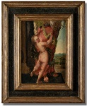 PAOLO Caliari VERONESE (VERONA-ITA, 1528-1588, VENEZA-ITA) ´´FRAMMENTO SCENNA VENETA´´- Preciosíssima e linda pintura executada finamente em técnica de óleo sobre placa de madeira, ricamente trabalhada com cores vibrantes e cena rica em movimentos. Mede aproximadamente 17 x 25 cm. Enquadrada em antiga moldura de madeira nobre nobre ricamente trabalhada medindo aprox. 32,5 x 40 cm. Item do artista jamais vista em leilões nacionais. NOTA SOBRE O ARTISTA: "Pintor do renascentista italiano nascido na cidade de Verona, um dos mais destacados mestres da escola veneziana e conhecido como Veronese por ser de Verona. Foi discípulo de Antonio Badile, expoente da tradição local e que lhe transmitiu o gosto pela integração de figuras humanas e elementos arquitetônicos, muito presente em seu trabalho.Incumbido da decoração de várias residências, criou afrescos de banquetes, bailes, cenas mitológicas e históricas. Sob influência de Michelangelo, pintou As tentações de Santo Antão (1552) para a catedral de Mântua. Mudou-se para Veneza (1553), já com estilo próprio e domínio pleno da cor. No início sua pintura caracterizou-se pela solidez, a regularidade dos volumes, as cores fortes e contrastadas e as figuras convencionais e dedicou muitos anos à decoração de diferentes partes do palácio dos Doges pintando cenas em torno de Juno e Júpiter no teto da sala do Conselho dos Dez.Decorou a igreja de San Sebastiano (1555-1558), na qual seria enterrado. Depois foi ganhando tratamentos contrastantes entre cor e luz e após seus 35 anos de idade sua pintura ficou marcada pela tranqüilidade, pela simplificação dos meios de expressão, por composições mais clássicas, tonalidades mais matizadas e uma utilização da luz e da cor ainda mais deslumbrante. Sob a acusação de que sua Ceia em casa de Levi (1573) era demasiado profana, foi processado pela Inquisição e obrigado a corrigir certos detalhes da obra. "Ele e pintores como Ticiano, com seu uso de cores, Tintoretto, com sua obra majestosa, e Giorgione, com sua expressividade, elaboraram uma obra que caracterizou a última fase do Renascimento, no século XVI, e Cinquecento (1500-1599), valorizando mais a cor e uma rigorosa perspectiva em comparação com a forma. Do ponto de vista artístico, o Renascimento foi um movimento cultural cuja principal característica foi o surgimento da ilusão de profundidade nas obras.Em termos gerais, por definição o Renascimento foi um movimento artístico, científico e literário que floresceu na Europa no período correspondente entre à Baixa Idade Média e o início da Idade Moderna, do século XIII ao XVI, com o berço na Itália e tendo em Florença e Roma como seus dois centros mais importantes. Sua principal característica foi o surgimento da ilusão de profundidade nas obras e, cronologicamente, pode ser dividido em quatro períodos: Duocento (1200-1299), Trecento (1300-1399), Quattrocento (1400-1499) e Cinquecento (1500-1599).Morreu em Veneza, deixando uma obra de alto senso espacial, cuja habilidade com as cores e o tratamento da perspectiva transformaram-se em referências para outros artistas, como Rubens e Tiepolo, embora não tenha deixado discípulos. Sua obra assinalou ao mesmo tempo o apogeu e o primeiro sinal de decadência da tradição veneziana. Ainda hoje várias de suas telas ocupam lugar de honra em muitos museus europeus, como de Paris, Londres, Veneza e Viena, entre elas Ceia do fariseu (1560), Bodas de Canaã (1563), Cristo e mulher com sua prole (1565-1570), Alegoria do amor (1570), O encontro de Moisés (1570-1575), Crucificação (1572), Ceia na casa de Levi (1573), Pietà (1576-1582), Santa Lúcia e um devoto (1580), Cristo e a Samaritana (1580-1582) e a famosa Lucretia apunhalando-se (1583-1584), esta como várias delas, no Museu da História da Arte de Viena.https://brasilescola.uol.com.br/biografia/veronese.htm