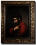 ESCOLA ITALIANA SÉCULO XVIII - ´´SÃO PAULO´´ - Preciosíssima e magnífica pintura finamente executada em técnica de óleo sobre tela, representando clássica figura sacra de São Paulo. Mede 55 x 70 cm. Enquadrada em antiga moldura de época em linda moldura ricamente trabalhada medindo 76 x 91 cm. Oportunidade única.