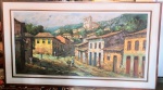 ANNA DUBSKY - Grandiosa e lindíssima pintura finamente executada em técnica á óleo sobre tela representando bela cena de antigo vilarejo riquíssima em colorações e ricos traços e detalhes, assinado no C.I.E. medindo 120 x 60 cm em perfeito estado de conservação.. Enquadrada em charmosa moldura de época em madeira de lei medindo 138 x 78 cm. em bom estado com algumas marcas do tempo. NOTA SOBRE A ARTISTA: Pintora, Anna Haupt Dubsky nasceu em Viena, Áustria. Assinava A. Dubsky. Participou de muitas mostras e Salões oficiais, entre eles, o Salão de Belas Artes de Piracicaba (1981) realizado na Casa das Artes Plásticas 'Miguel Dutra' em Piracicaba, SP.