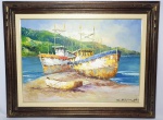 CARVALHO DE CASTRO - ´´MARINHA´´- Belíssima e elegante pintura executada em fina técnica á óleo sobre placa com o motivo de marinha. Mede 50 x 70 cm. Assinado no C.I.D. Enquadrada em moldura em madeira de época medindo 64 x 82 cm. Excelente estado de conservação. NOTA SOBRE O ARTISTA: Pintor e desenhista, Antonio Carlos Carvalho de Castro nasceu em São Paulo. Assinava Cacau (até setembro de 1993). Atualmente assina Carvalho de Castro. Estudou pintura na Associação São Bernardense de Belas Artes, SP (1979) onde ganhou uma Medalha de Ouro ainda como aluno. Teve como mestres Paulo Marinho e Moro. Realizou exposição individual em São Bernardo do Campo (1982). Participou de muitas mostras coletivas e oficiais em: São Bernardo do Campo, SP (1981 a 1983, 1985 a 1987, 1989 a 1991); Diadema, SP (1985); Paranapuã, SP (1986); Guaíra, SP (1987); Itatiba, SP (1989); Santo André, SP (1991); Guarujá, SP (1991); Itanhaém, SP (1991); Embu, SP (1992) e, no exterior: Bolívia, Chile, México, Portugal, Espanha, Itália e Japão. Foi premiado em Santo André, SP (1991) e em São Bernardo do Campo, SP (prêmio Nossa Gente).
