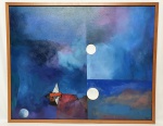 INOS CORRADIN com certificado 80 X 100 CM - ''Lua no mediterrâneo com barcos'' -  Elegante e belíssima pintura finamente executada em técnica de óleo sobre tela com ricas colorações e finos traços do excepcional artista, mede 80 x 100 cm, assinado no canto inferior direito. Emoldurada em moldura de madeira nobre medindo 103,5 x 83,5 cm. Perfeito estado de conservação, acompanha certificado emitido pelo artista autenticado em cartório. Artista premiado e catalogado. NOTA: Equilibrista foi o tema que consagrou o artista , tema esse muito desejado e hoje muito raro no mercado devido a alta procura . Valor de mercado para essa obra varia de 8 a 10 mil reais , oportunidade . Acompanha elegante moldura nova . 1929 Nasce em 14 de novembro, em Vogogna, Piemonti, Itália. Com alguns meses seus pais transferem-se para Montreaux, Suíça Francesa, onde permanece até os 5 anos de idade. Depois, volta para a Itália, em Castelbado, Província de Padova, terra de seus pais, onde passa a infância e juventude. 1945Estuda pintura com o professor Tardivello. 1947Colabora com o pintor Pendini na execução de um mural alusivo aos mártires da resistência italiana, em Castelbaldo, Padova Itália. 1950Chega ao Brasil, estabelecendo-se em Jundiaí, São Paulo. 1951Conhece o pintor argentino Osvaldo Navarro que dirige o Atelier Cooperativa Politone na Vila Mariana, São Paulo. É convidado a fazer parte do núcleo artístico do qual participam, entre outros, os pintores: Ian Woronieki e Geraldo Trindade Leal e mais cinco pintores. 1952Convidado a participar do II Salão Paulista de arte moderna de São Paulo. 1953Chega a Salvador da Bahia com o pintor Trindade Leal. Conhece o grupo artístico baiano da época: Mário Cravo Júnior, Rubens Valentin, Aguinaldo dos Santos, Caribè, Raimundo de Oliveira, Pancetti, Jenner Augusto, Wilson Rocha e Mirabeau Sampaio, o crítico Wilson Rocha e o cantor e compositor Dorival Caymmi. 1954Convidado a participar do Salão Nacional de Arte Moderna do Rio de Janeiro.Osvaldo Gil Navarro o convida a participar da equipe de cenógrafos do Ballet do IV Centenário de São Paulo. Executa cenários para ballet e peças teatrais para Rugero Giacobbi e Aldo Cravo.1955Continua ativo como cenógrafo. 1957Começa uma nova fase de sua vida. Chega a Ibiúna, São Paulo, onde pinta e trabalha com os madeireiros que na época tinham na madeira sua principal fonte de economia, de onde extraia madeira para sua pequena fábrica de brinquedos. Nesta cidade, conhece o seu primeiro e mais importante marchand: Américo Reisfeld, que após cessar suas atividades é sucedido por seu genro, o Sr. Josef Bar-Tzion, que o representa em diversas exposições internacionais. 1960Casa-se com Maria Helena Rolin Carmelo com a qual teve três filhos. 1976É representado pela Sra. Carla Surian Albori com exclusividade européia. 1977Faz sua primeira exposição individual na Galeria de Arte André São Paulo, hoje denominada Nova André Galeria, onde trabalhou com exclusividade para André Blau, desde o começo da década de 60. 1979Contratado para pintar um cenário 8 x 11m para o teatro de Rovigo Itália 1990A Prefeitura de Jundiaí adquire 5 obras, com motivos religiosos, que estão expostos no Velório Municipal Adamastor Fernandes. 1993A Prefeitura Municipal de Jundiaí lhe presta uma homenagem pelos seus 40 Anos de Pintura, organizando uma exposição retrospectiva no Paço Municipal Nova Jundiaí, com obras emprestadas por inúmeros colecionadores. 1997Lança o livro La Visione Incantata na Nova André Galeria, em S.Paulo, com uma exposição. (livro lançado simultaneamente no Brasil e na Europa), lançado por Edas Edizioni DArte Surian. 2001Lança seu livro Venticinque Anni di mostre in Europa, lançado por Edas Edizioni DArte Surian. 2002A Companhia Italiana Costa Navegações lança ao mar o navio Costa Atlântica em Veneza e o contrata para decorar suas cabines com 800 serigrafias e 42 óleos sobre tela.Passa a fazer parte dos anais da Câmara Federal com discurso feito pelo Deputado Federal André Benassi ressaltando sua importância na pintura no Brasil e exterior. 2004Comemora 50 anos de pintura com uma super exposição no Hotel Intercontinental, na Al.Santos em S.Paulo, onde lançou seu livro 50 Anos de Pintura, editado por Auderi Martins. 2005É solicitado pela Prefeitura Municipal de Jundiaí, através do Prefeito Ary Fossen para criar um selo comemorativo dos 350 anos da cidade. Este selo também foi lançado pela Empresa Brasileira de Correios e Telégrafos. 2006É homenageado pela Associação Terapêutica de Estimulação Auditiva e Linguagem - ATEAL, juntamente com a Prefeitura Municipal de Jundiaí, em função de sua benemerência com as crianças assistidas dessa ONG, que inclusive reproduziram de forma singular algumas de suas obras. 2007Pinta o óleo sobre tela Tributo à Serra do Japi (l,80 x 9,00m), cuja réplica transformada num painel de 9,00 e 4,5 metros, encontra-se em exposição permanente na Rodoviária de Jundiaí, a convite do Prefeito Ary Fossen. 2008Lançamento do documentário INOS que traça um panorama de sua vida artística nos seus 56 anos de carreira, bem como curiosidades de sua vida pessoal. 2009Ano em que Inos completa 80 anos. As comemorações começaram em maio, na Itália, onde ele foi homenageado pela Prefeitura de Padova, através do Prefeito Flavio Zanonato, com uma exposição num Palácio Medieval do século XVI, na Salla della Gran Guardia na Piazza dei Signori.Em setembro, Inos fecha as comemorações com uma grande exposição na Nova André Galeria, onde trabalhou com exclusividade por 30 anos. Inos retorna à sua velha casa, depois de percorrer um longo caminho com mais de 200 exposições internacionais.Ainda em 2009,lança a 2ª edição do livro 50 Anos de Pintura com uma noite de autógrafos na Livraria da Vila, Al.Lorena em S.Paulo; 2010A Prefeitura de Jundiaí, por iniciativa do prefeito, Sr. Miguel Haddad, presta-lhe uma homenagem pelos seus 80 anos com uma exposição de esculturas e fotos de sua carreira ao lado de familiares e celebridades do mundo das artes, da música e da política nacional e internacional. O momento mais emocionante da homenagem foi o espetáculo musical, organizado por sua assessora Sandra Carnio, chamado Um concerto para Inos com músicas que retrataram momentos marcantes da vida do pintor, tendo à frente a cantora Clarina Fasanaro e músicos convidados.A convite do artista Ivald Granato passa a integrar o Grupo dos Onze (G11). O referido grupo é composto de renomados artistas da atualidade, dentre eles Cláudio Tozzi, Mario Gruber, Peticov, entre outros.A escultura O Saxofonista é escolhida para premiar sessenta grandes nomes da indústria musical brasileira no evento Expo Show Business, promovido por Tom Gomes. Dentre os premiados, Dody Serena, empresário do cantor Roberto Carlos, Guto Graça Mello, produtor musical da TV Globo, Marcelo Castello Branco, presidente da gravadora EMI e José Celso Guida, diretor geral da gravadora Biscoito Fino. 2011É homenageado com a exposição Gabinete de Arte Inos Corradin na Câmara Federal Brasília - DF , por ocasião do Momento Itália/Brasil. Inos que chegou ao Brasil na década de 50 é um símbolo da ligação e amizade entre brasileiros e italianos. 2013É homenageado na cidade de Padova - Itália, com o prêmio "Città di Padova 2013" pela sua trajetória artística