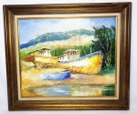 CARVALHO DE CASTRO - ´´MARINHA´´- Belíssima e elegante pintura executada em fina técnica á óleo sobre placa com o motivo de marinha. Mede 50 x 60 cm. Assinado no C.I.D. Enquadrada em moldura em madeira de época medindo 64 x 74 cm. Excelente estado de conservação. NOTA SOBRE O ARTISTA: Pintor e desenhista, Antonio Carlos Carvalho de Castro nasceu em São Paulo. Assinava Cacau (até setembro de 1993). Atualmente assina Carvalho de Castro. Estudou pintura na Associação São Bernardense de Belas Artes, SP (1979) onde ganhou uma Medalha de Ouro ainda como aluno. Teve como mestres Paulo Marinho e Moro. Realizou exposição individual em São Bernardo do Campo (1982). Participou de muitas mostras coletivas e oficiais em: São Bernardo do Campo, SP (1981 a 1983, 1985 a 1987, 1989 a 1991); Diadema, SP (1985); Paranapuã, SP (1986); Guaíra, SP (1987); Itatiba, SP (1989); Santo André, SP (1991); Guarujá, SP (1991); Itanhaém, SP (1991); Embu, SP (1992) e, no exterior: Bolívia, Chile, México, Portugal, Espanha, Itália e Japão. Foi premiado em Santo André, SP (1991) e em São Bernardo do Campo, SP (prêmio Nossa Gente).