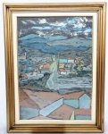 MÁRCIO SCHIAZ - Grande e linda pintura executada finamente técnica de pastel rica em colorações e traços representando cena urbana, assinado no C.I.D. mede 35 x 65 cm. Acompanha vidro para melhor conservação da pintura e moldura em madeira entalhada medindo 60 x 80 cm. Bom estado de conservação. NOTA SOBRE O ARTISTA: Márcio Schiaz tem um de seus mistérios na forma como soluciona plasticamente suas telas em termos de composição de linhas e, principalmente, no tratamento da superfície, com uma limpeza e perfeição admirável dentro de sua geração de pintores.Nascido em 10 de maio de 1965, em São Paulo, SP, sua obra plástica percorre diversos caminhos: há naturezas-mortas, paisagens das cidades históricas de Minas Gerais, imagens urbanas de São Paulo e marinhas. Nessas diversas veredas, mantém a constante de uma obra em que busca-se conter os excessos.Nesse esforço, a forma como realiza os telhados parece fundamental para que se tenha uma compreensão de sua obra. As áreas são trabalhadas com delicadeza para não ferir o conjunto da composição. Pouco importa se o local retratado é identificado abertamente. A grande questão está no resultado plástico, não no geográfico.Nesse aspecto, alguns dos melhores trabalhos de Schiaz evocam obras significativas de Carlos Scliar no mesmo exercício de buscar o que existe de fundamental, de verdadeiramente essencial em cada conjunto que se propõe a retratar.  Quando o assunto é especificamente São Paulo, Schiaz se vale, basicamente, de dois  métodos de pintura. Por um lado, registra os locais que deseja pintar em fotos, ponto de partida para um intenso trabalho no ateliê. Por outro, realiza pinturas in loco, no calor da hora, buscando dar uma resposta mais instantânea à efervescência de um momento.  A opção de pintar ao vivo parece funcionar melhor quando se trata de captar o movimento de feiras livres, por exemplo, ou do burburinho de locais como a Ladeira Porto Geral ou a Rua General Carneiro. Os detalhes das pessoas no ato de caminhar ou de compra ganham interessantes dimensões inclusive pelo uso de tonalidades mais quentes, o que também contribui para ressaltar as frutas vendidas no comércio a céu aberto.Locais como Praça do Correio, Estação da Luz, Teatro Municipal, Viaduto Santa Efigênia, Vale do Anhangabaú, Viaduto do Chá, Rua Libero Badaró, Praça Ramos de Azevedo, Avenida Paulista à noite, Pátio do Colégio e bairro da Liberdade são recriados numa ótica em que a pesquisa de posições e luminosidades a partir de fotos constitui um recurso de grande importância.  Quanto às naturezas-mortas, gênero em que a versatilidade técnica do artista é colocada à prova, além de composições em que formas e cores são exploradas em diversas facetas, destaca-se a marca registrada de colocar frutas, garrafas ou pratos próximos a janelas, através das quais é possível vislumbrar paisagens mineiras, marinhas ou praias, assuntos recorrentes na carreira do artista paulistano.  Com seus telhados de cores bem definidas e pesquisa constante, arrematadas por uma luminosidade bastante própria, Márcio Schiaz apresenta um caminho já significativo, mas que pode ganhar densidade pictórica à medida que, progressivamente, ele for se libertando de referenciais concretos.Poderá assim mergulhar  e saudavelmente se perder  em recortes de espaços geograficamente indefinidos, onde sua técnica, já apurada, pode voar ainda mais alto, sem se importar com referências específicas, mas explorando ao máximo, por exemplo, a beleza dos telhados e sua riqueza plástica superlativa.