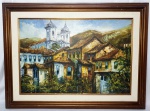 E. LIMA - Lindíssima e grande pintura em técnica óleo sobre tela representando linda cena antiga, rica em colorações e detalhes, assinado no C.I.D. medindo 55 x 80 cm. Enquadrado em moldura charmosa de época em madeira de lei medindo 77 x 103 cm. Perfeito estado de conservação. Biografia do artista disponível no Google.