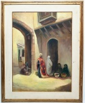 CARLOS KAHAN - SP 1959 - Antiga e lindíssima pintura finamente executada em técnica de óleo sobre tela representando bela cena de mercantil árabe, especialidade do artista, pintura rica em detalhes e colorações com elegantes traços. Assinado no C.I.D. mede 60 x 80 cm. Emoldurada em moldura da época em madeira nobre medindo 83 x 103 cm. Perfeito estado de conservação. NOTA SOBRE O ARTISTA: Carlos Kahan - Nasceu em São Paulo em 1959 e é um artista em ascensão, que amadureceu e ainda é muito jovem. Indiferente a modismos trabalha e prossegue em sua obra para permanecer sincero. Carlos Kahan quase dispensa comentários, suas cores, sua técnica e temática, estão estampadas em suas telas, restando somente observar, que sua pintura não é triste, nem melancólica, é romântica. Em 1993, Kahan sofre um terrível acidente de automóvel, perdendo a visão do olho esquerdo, depois de quatro meses no hospital, Carlos Kahan volta a seu atelier. Sem visão de profundidade, agora com apenas um olho, sua dificuldade foi grande até adaptar-se. Em 2002, sua úmica visão é comprometida e seu quadro clínico é irevesível. Com apenas 38% de visão, Kahan, começa uma nova fase em sua pintura, adaptando-se a sua nova e trágica realidade, o artista aumenta o tamanho de seus personagens em sua tela, pois os pequenos detalhes ficou impossível de ve-los e assim nasceu seu estilo atual, essencialmente figurativo. Aos 16 anos de idade, Carlos Kahan conhece Walter Lewy (In Memoriam), artista Alemão de renome internacional , o qual lhe ofertou uma bolsa de estudo em seu atelier. Carlos Kahan frenquentou o atelier de seu mestre por mais de dois anos. Utilizando apenas carvão vegetal para estudos de anatomia com modelo vivo. Sr Walter, nunca permitiu que Kahan utilizasse óleo sobre tela, pois sabia que seu aluno favorito, certamente o imitaria.Em 1976, carlos Kahan torna-se o membro mais jovem da Associação Paulista de Belas Artes e participa de sua primeira exposição coletiva, foi o início de uma carreira sólida e consistente. Participou de vários eventos, dentro e fora do Brasil . Colecionou títulos e medalhas, expôs suas obras nas principais galerias de arte do Brasil e está presente nos acervos particulares de colecionadores do Brasil e do Exterior.