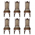 Decorativas e antigas cadeiras coloniais em madeira e palhinha (6 unidades). Muito bem conservadas. Med. 110 cm x 115 cm x 65 cm.