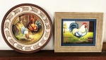 Um quadro e um prato pintados à mão, representando galinhas (quadro 30x25cm)