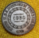BRASIL - 1000 Reis - 1859 - Império - prata (.917) - 12,75 g - 30mm - 3º SISTEMA MONETÁRIO - 2º TIPO - P607