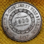 BRASIL - 1857 - 1000 RÉIS - IMPÉRIO - BELA MOEDA