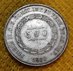 BRASIL - 500 Reis - 1860 - Império - prata (.917) - 6,3 g - 26mm - 3º SISTEMA MONETÁRIO - 2º TIPO - P593