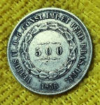 BRASIL - 500 Reis - 1856 - Império - prata (.917) - 6,3 g - 26mm - 3º SISTEMA MONETÁRIO - 2º TIPO - P589 - Excepcional