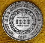 BRASIL - 1000 Reis - 1857 - Império - prata (.917) - 12,75 g - 30mm - 3º SISTEMA MONETÁRIO - 2º TIPO - P605 - EXCELENTE CONSERVAÇÃO